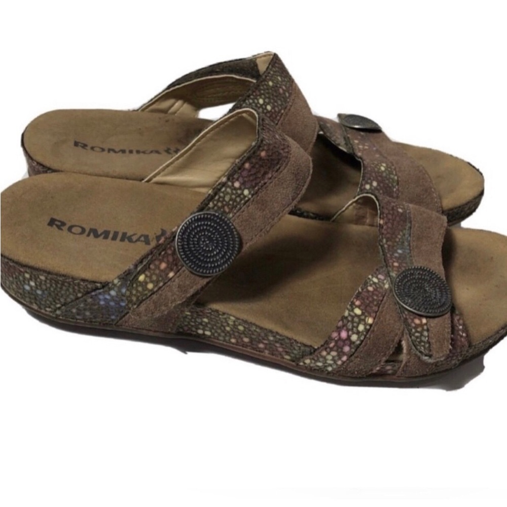 Romika Footbed Leather Speckled Sandals. Size 38.